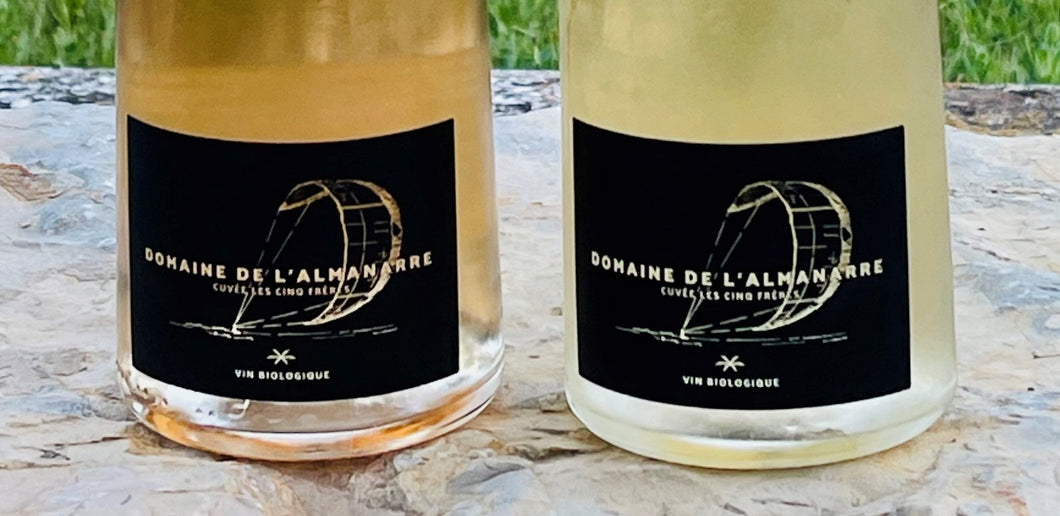 L'étiquette des bouteille de vin de provence du domaine de l'almanarre à Hyères représente une aile de kite surf en bord de plage.